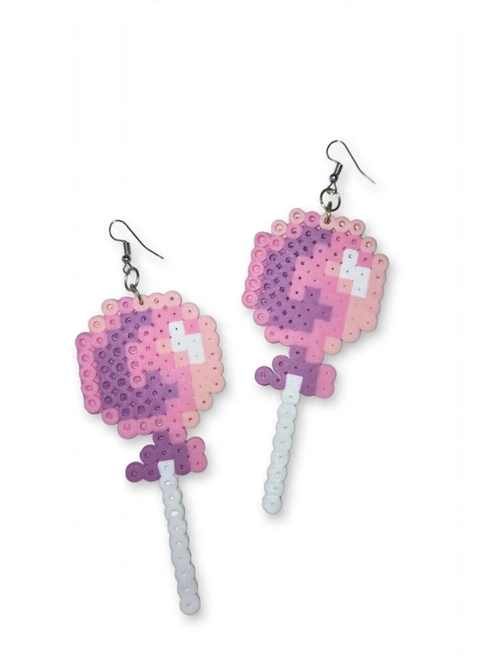 Handmade Pink Lollipop Perler Bead Dangle Earrings